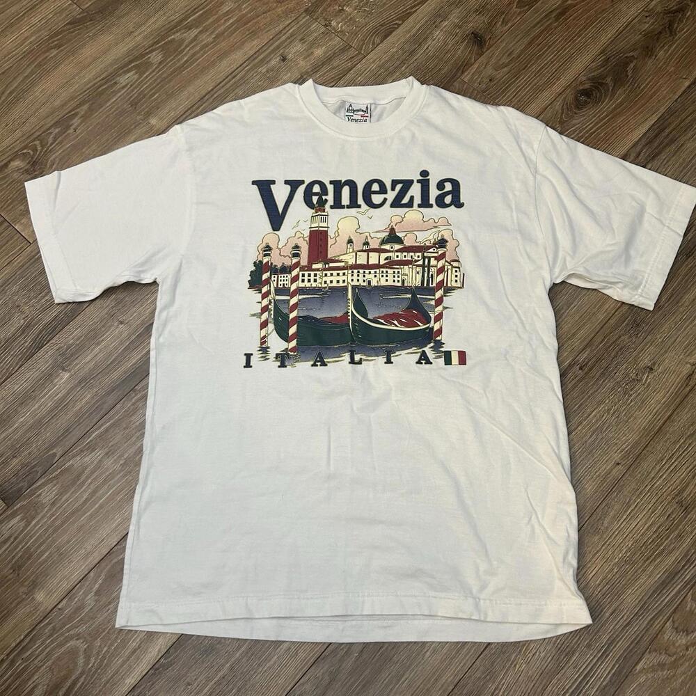 VTG Venice Italy Puffy Print Graphic Venezia White T Shirt XL